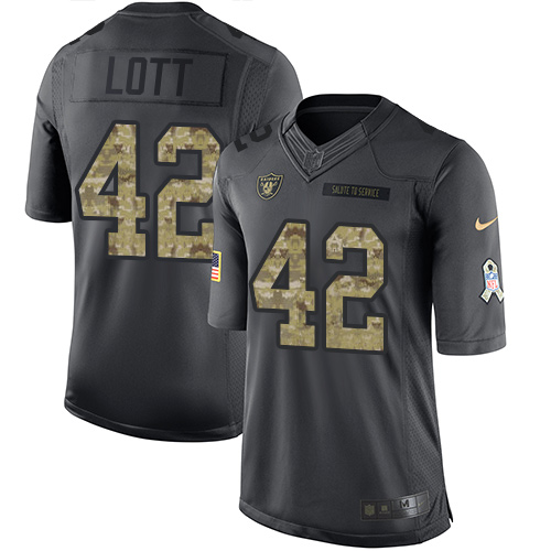 Nike Raiders #42 Ronnie Lott Black Men's Stitched NFL Limited 2016 Salute To Service Jersey - Click Image to Close